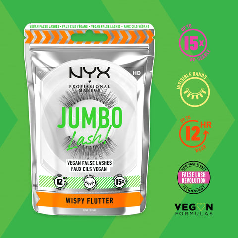 NYX PROFESSIONAL MAKEUP Jumbo Lash! Vegan False Eyelashes, Up to 12HR Wear, Reusable Fake Lashes - Wispy Flutter