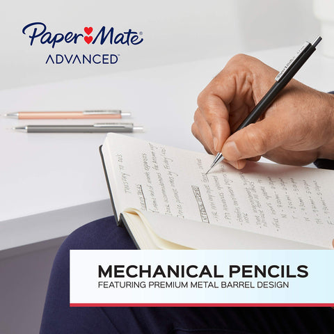 Paper Mate Advanced Mechanical Pencils, Premium Metal Barrels, Black and Gun Metal Gray, 0.5 mm #2 Pencils, 2 Count