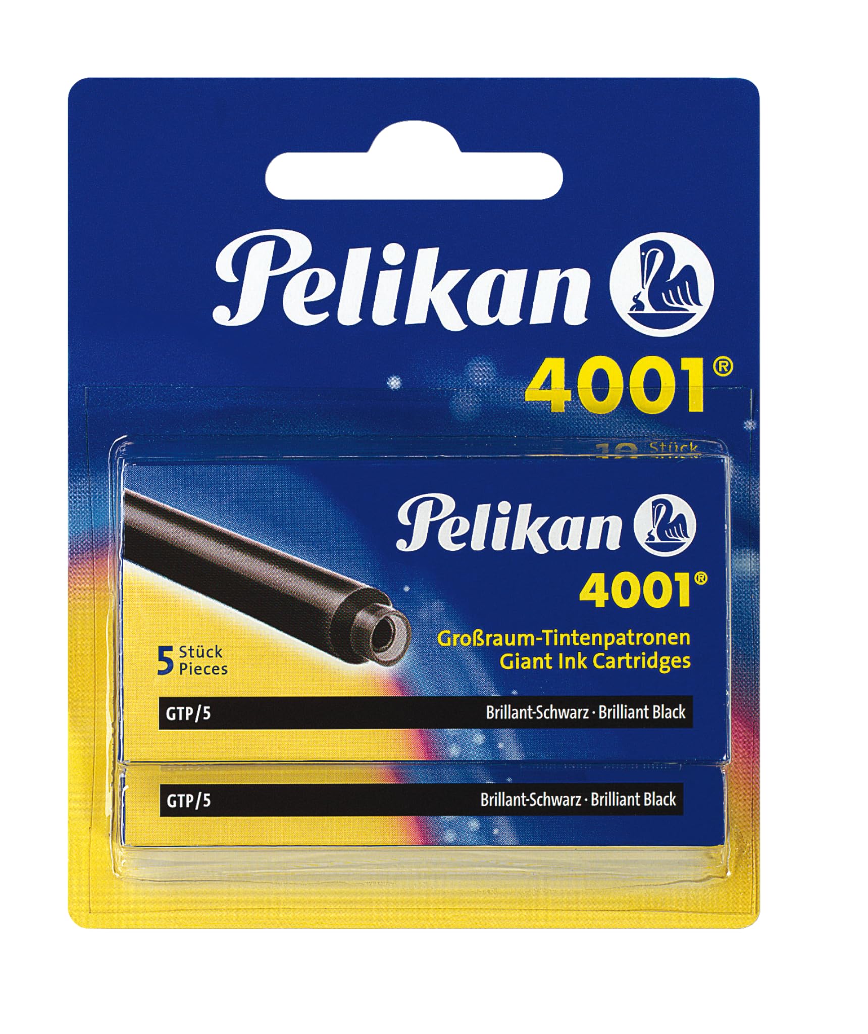 Pelikan 4001 GTP/5 Ink Cartridges for Fountain Pens, Brilliant Black, 1.4ml, 10 Pack (330860)