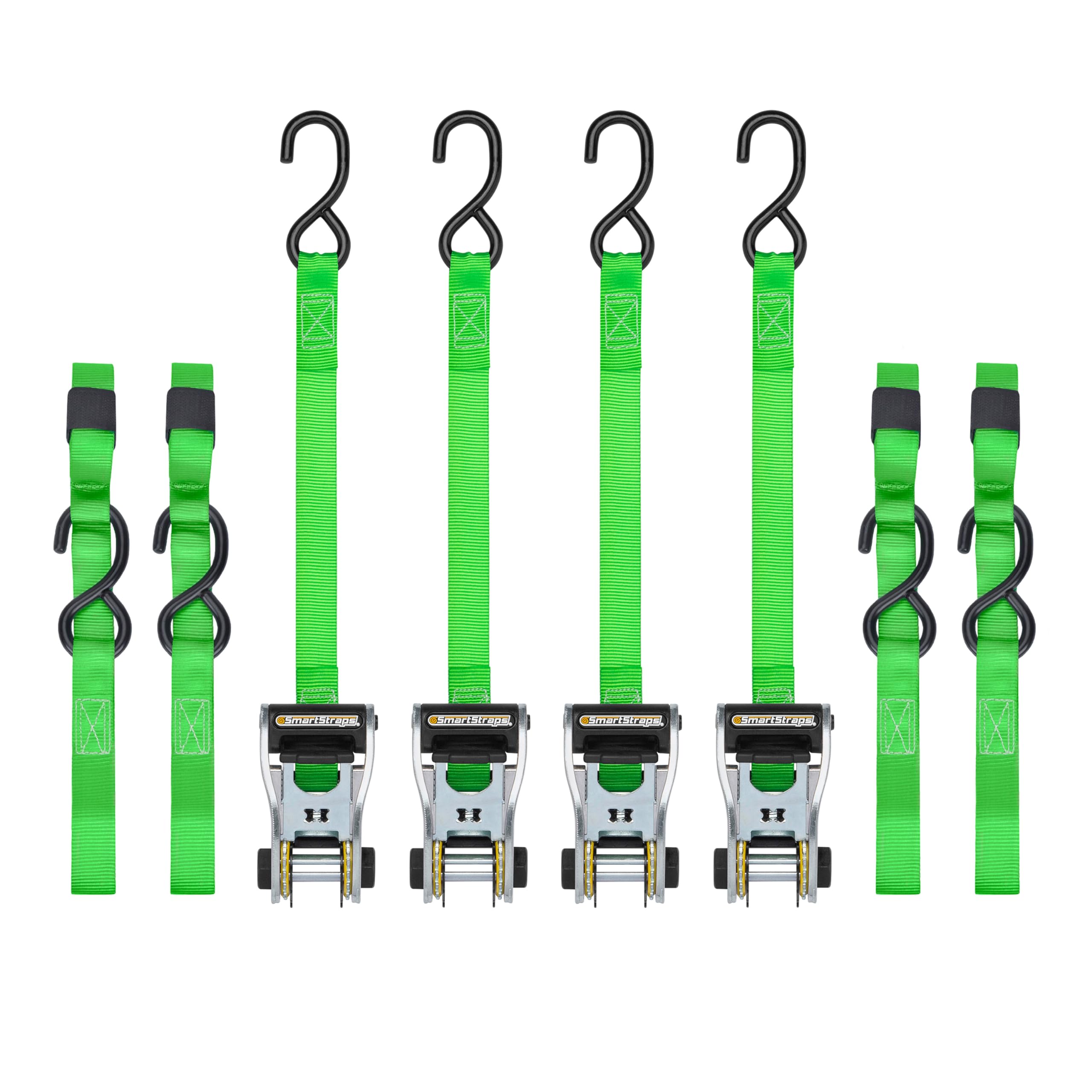 SmartStraps 14 ft. Green RatchetX Tie Down Straps with 500 lb. Safe Work Load - 4 pack 345
