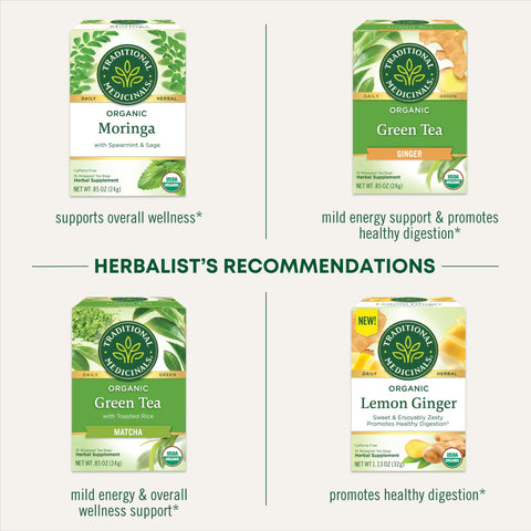 Traditional Medicinals Tea, Organic Green Tea Lemongrass - Supports Everyday Wellness - Kosher, Non-GMO -16 Tea Bags