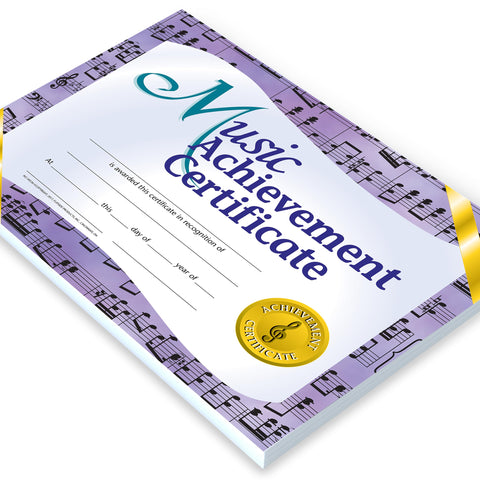 Hayes Music Achievement Certificate, Recognize Musical Excellence, Customizable Award for Students, Kids, and Children, Full-Color Purple and Gold Design, 8.5" x 11" - 30 Pack