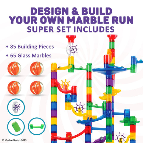 Marble Genius Marble Run Super Set, STEM Toys & Maze Construction Building - 150 Translucent Track Pieces & Glass Marble for Family, Kids Toddlers Ages 4-8 - Fun Holiday Creative Gifts
