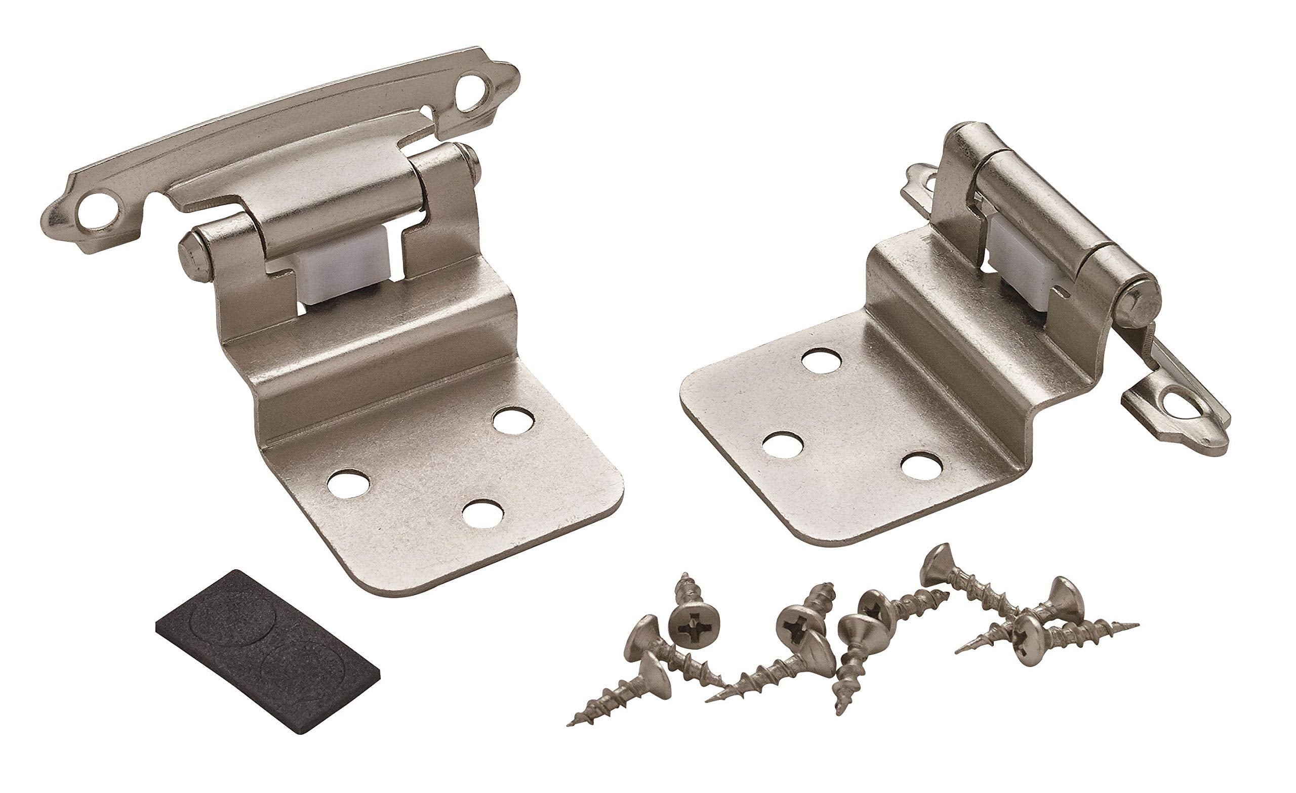 Amerock | Cabinet Hinge | 3/8 inch (10 mm) Inset | Satin Nickel | 2 Pack | Self-Closing | Face Mount | Cabinet Door
