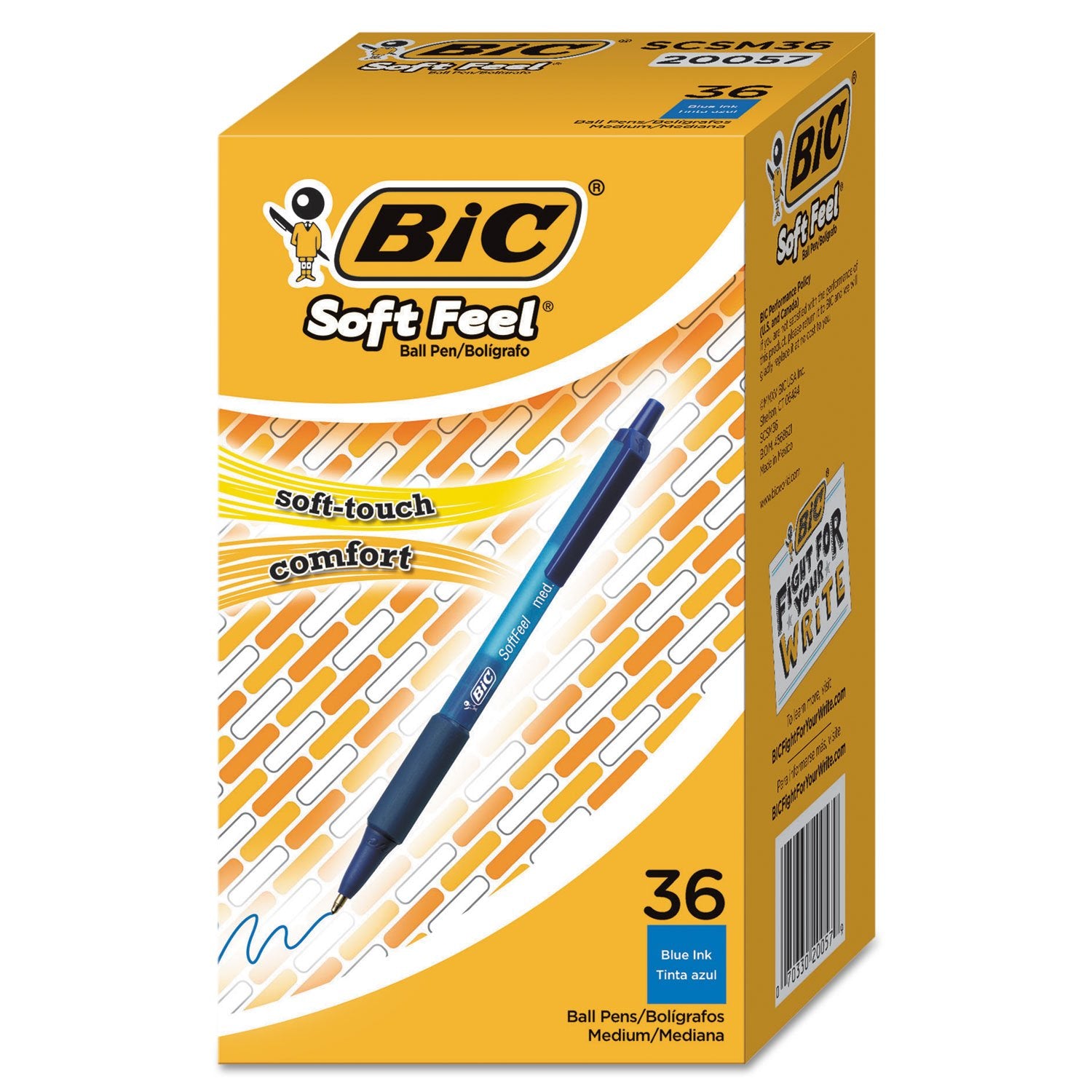 BIC Soft Feel Blue Retractable Ballpoint Pens, Medium Point (1.0mm), 36-Count Pack, Blue Pens With Soft-Touch Comfort Grip