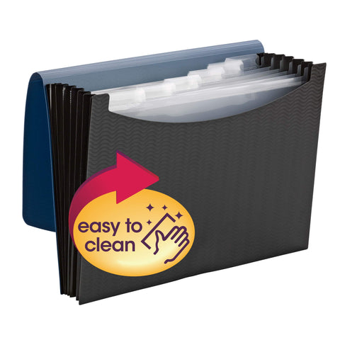 Smead Poly Frequency Expanding File Folders, Flap and Cord Closure, Letter Size, Wave Pattern, 7 Pocket, Blue/Black (70872)