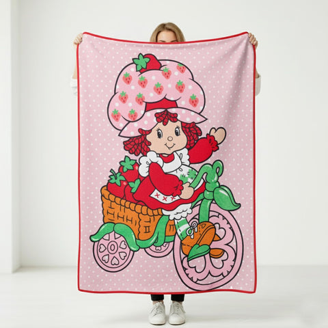 Silver Buffalo Strawberry Shortcake on Bike Polka Dot 45" x 60" Fleece Throw, Soft and Cozy Blanket, 180 GSM
