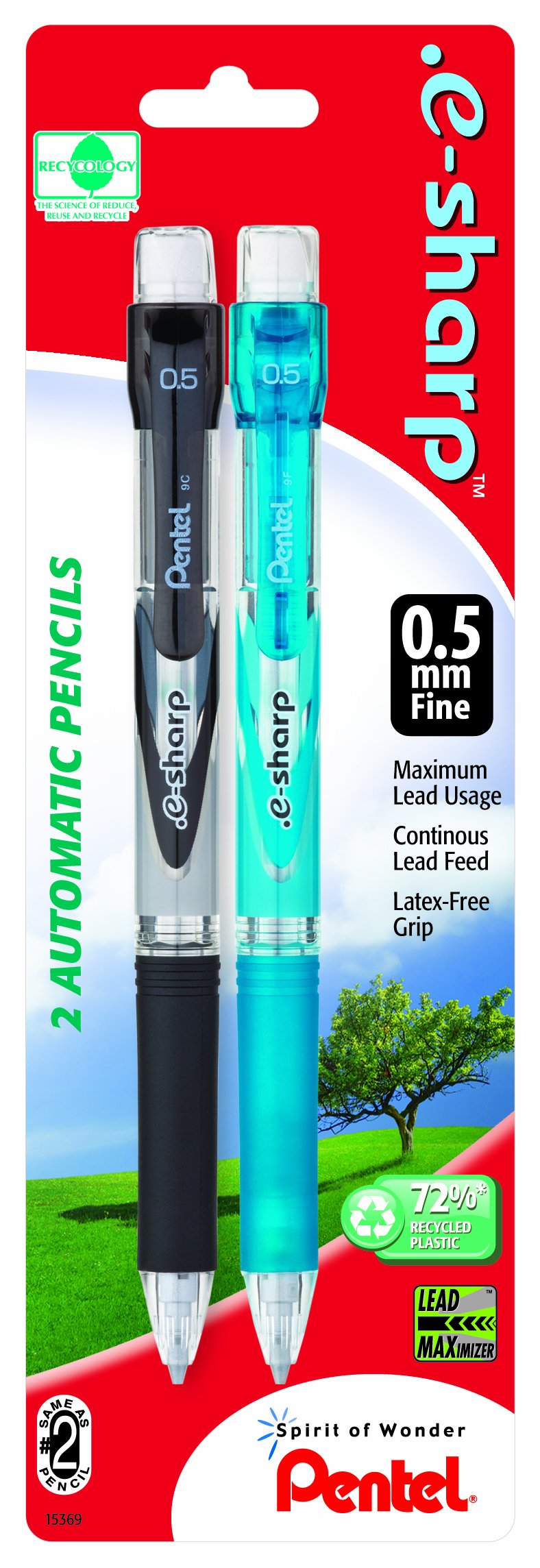 Pentel.E-Sharp Automatic Pencil, 0.5mm, Assorted Barrels, 2 Pack (AZ125BP2M-K6)