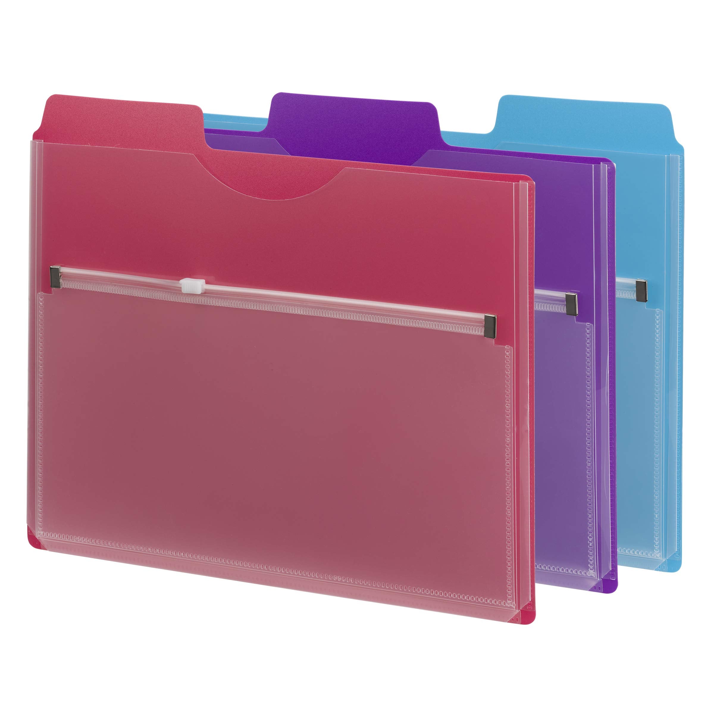 Smead Project Organizer with Zip Pouch, 1/3- Cut Tab, Letter Size, Assorted Colors, 3 per Pack (89617)