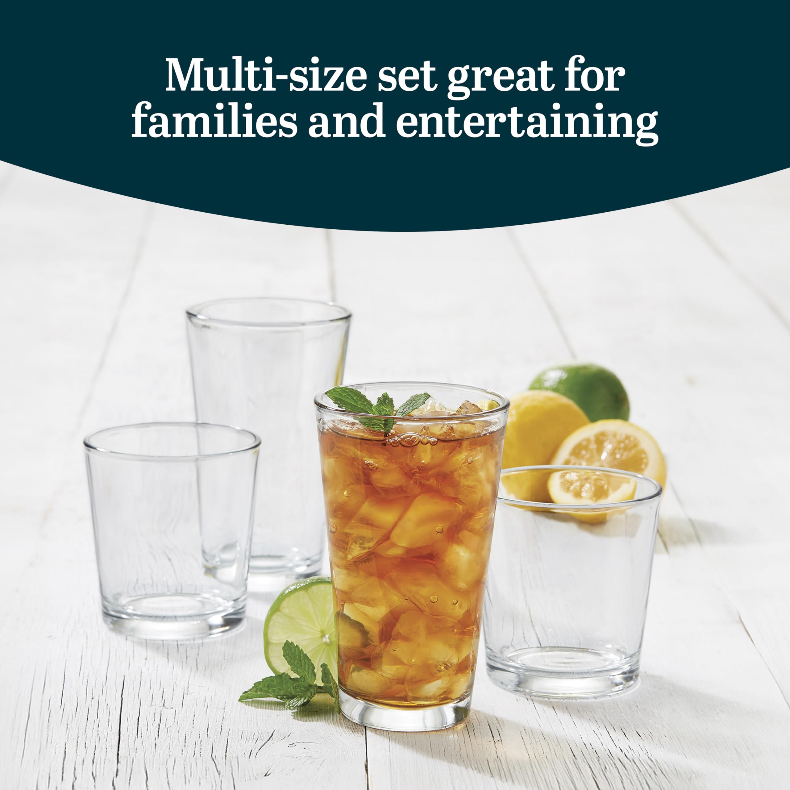 Libbey Flare Rocks, Glass Tumbler Set, Stylish Lead-Free Drinking Glasses Set of 16, Dishwasher-Safe Glass Cups Set for Daily Use and Parties