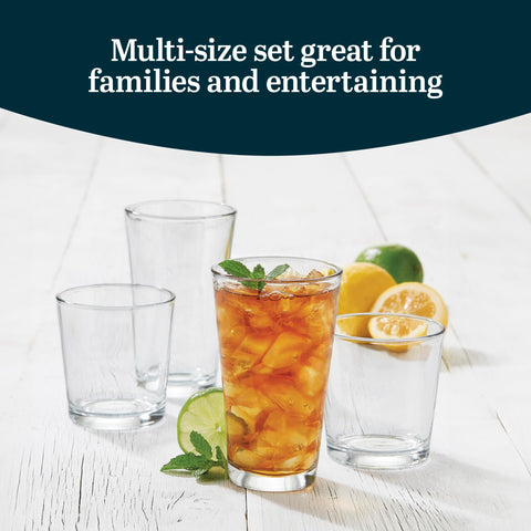 Libbey Flare Rocks, Glass Tumbler Set, Stylish Lead-Free Drinking Glasses Set of 16, Dishwasher-Safe Glass Cups Set for Daily Use and Parties