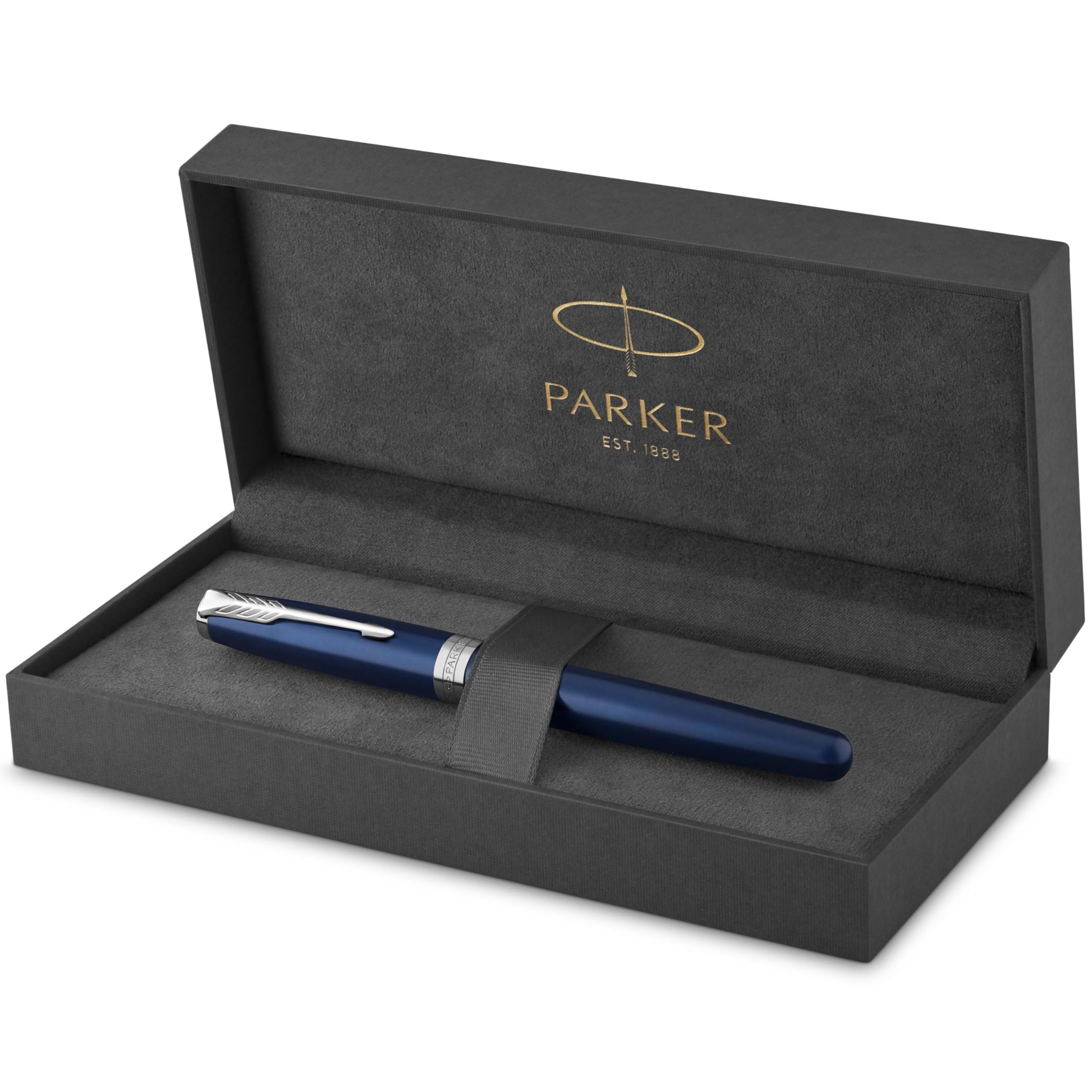 PARKER Sonnet Rollerball Pen, Blue Lacquer with Palladium Trim, Fine Point Black Ink (1931535) , Blue and Chrome