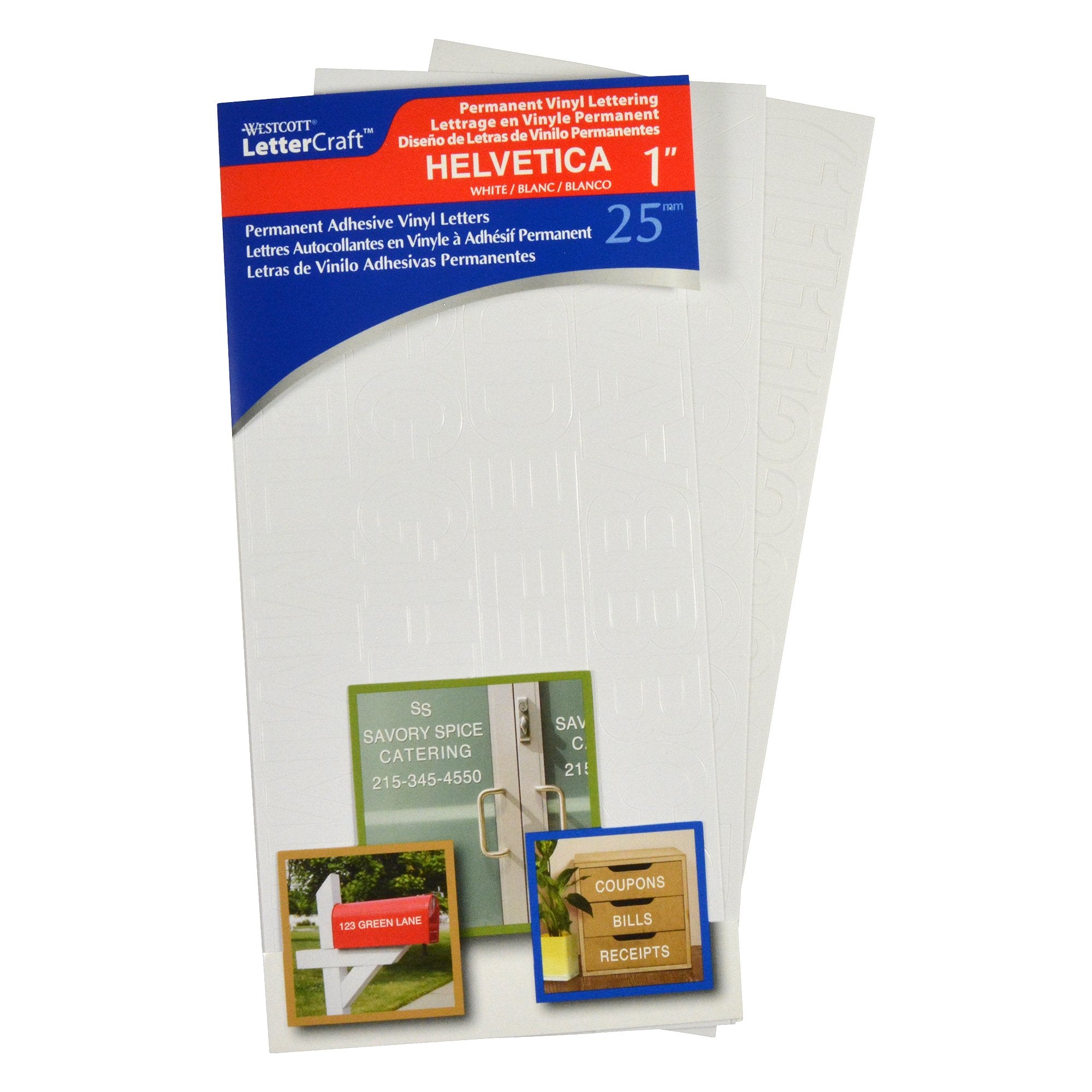 Westcott LetterCraft Permanent Vinyl Lettering Helvetica 1-Inch, White (15861), single