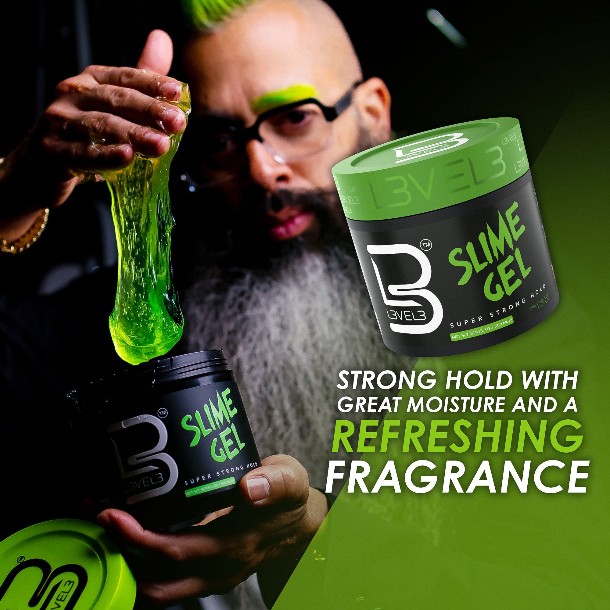 L3 Level 3 Slime Gel - Strong Control Hair Styling Gel - Flake-Free, Long-Lasting Hold - Adds Volume, Texture, and Shine (Large, 1000 ML)