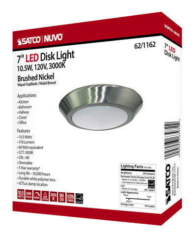 Nuvo 62/1162 One Light Flush Mount, 7 inch Diameter, Brushed Nickel
