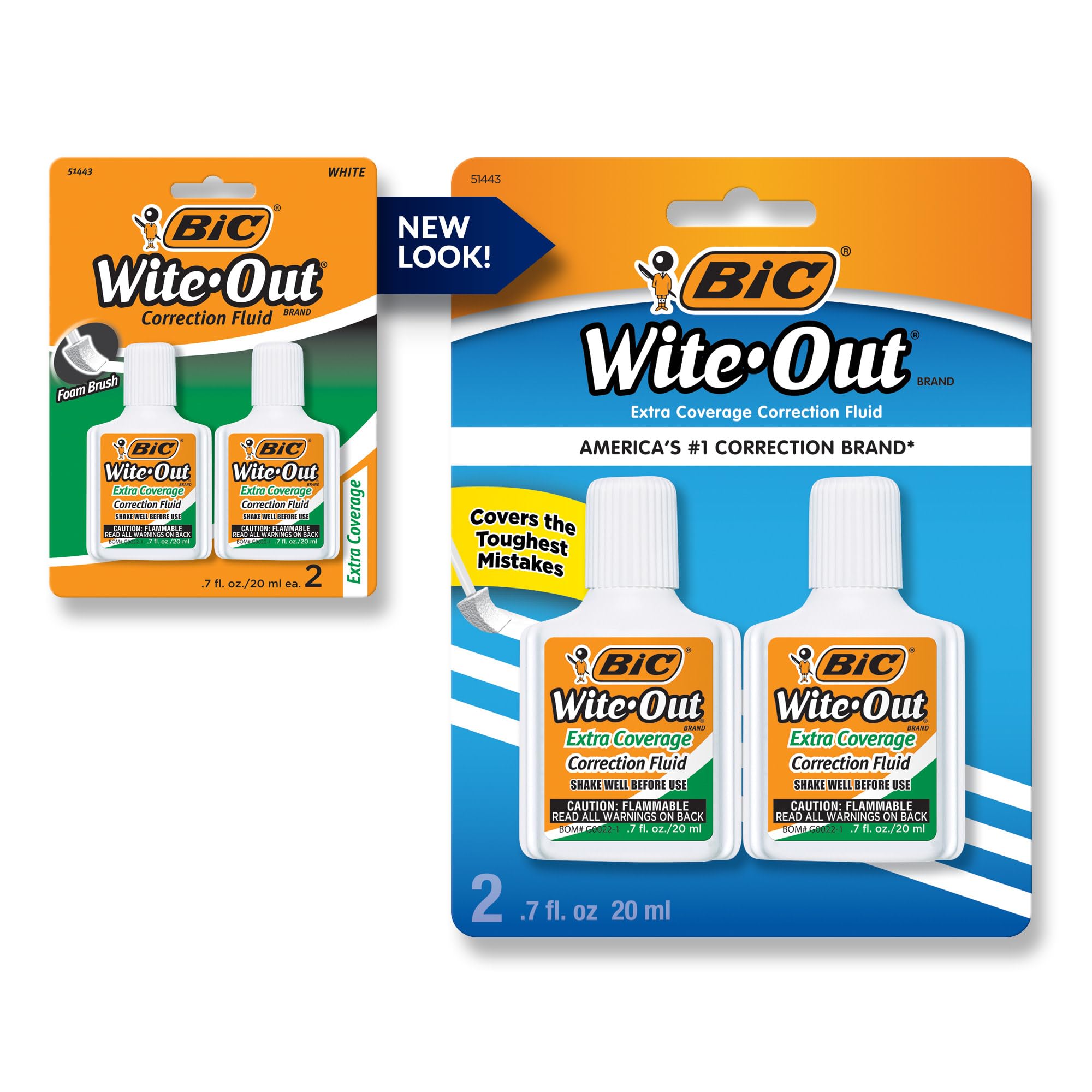 BIC Wite-Out Extra Coverage Correction Fluid, 20 mL Bottles, White, Pack Of 2