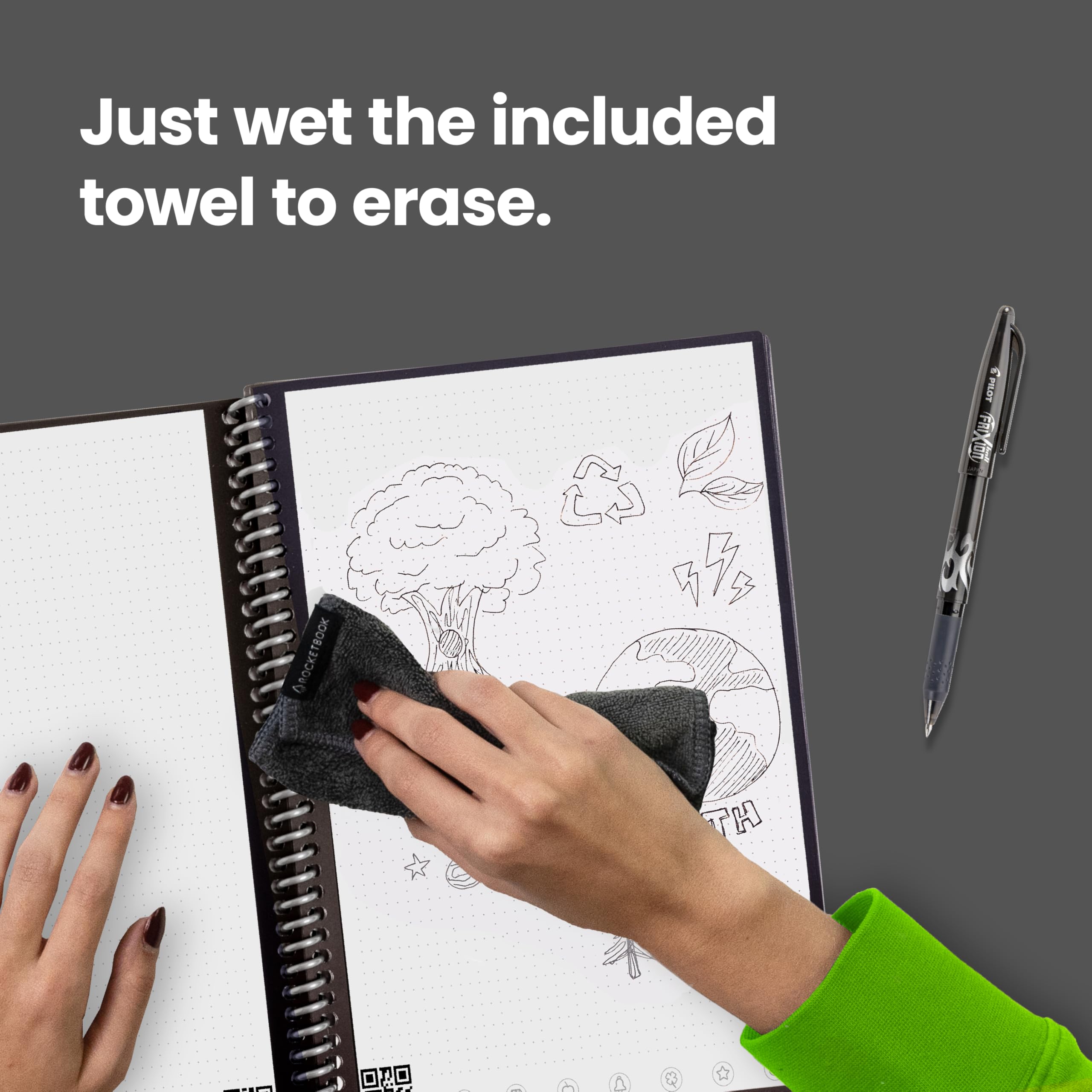 Rocketbook Core Reusable Spiral Notebook, Executive Size 6x8.8, Red - Dotted Pages, App-Connected, Erasable, Durable Cover, Ideal for School, Work, and Creative Projects