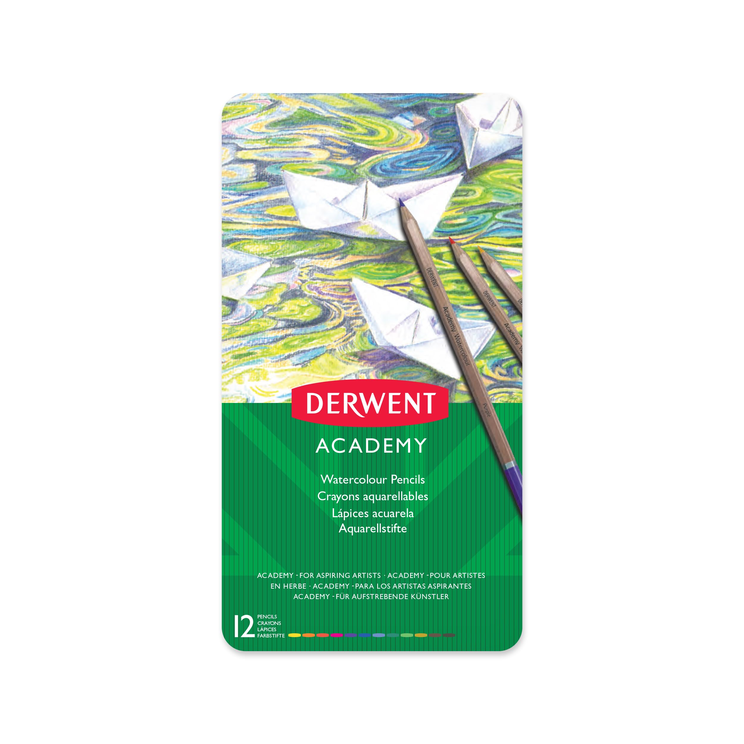 Derwent Academy Watercolor Pencils, 3.3mm Core, Metal Tin, 12 Count (2301941)