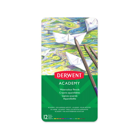 Derwent Academy Watercolor Pencils, 3.3mm Core, Metal Tin, 12 Count (2301941)