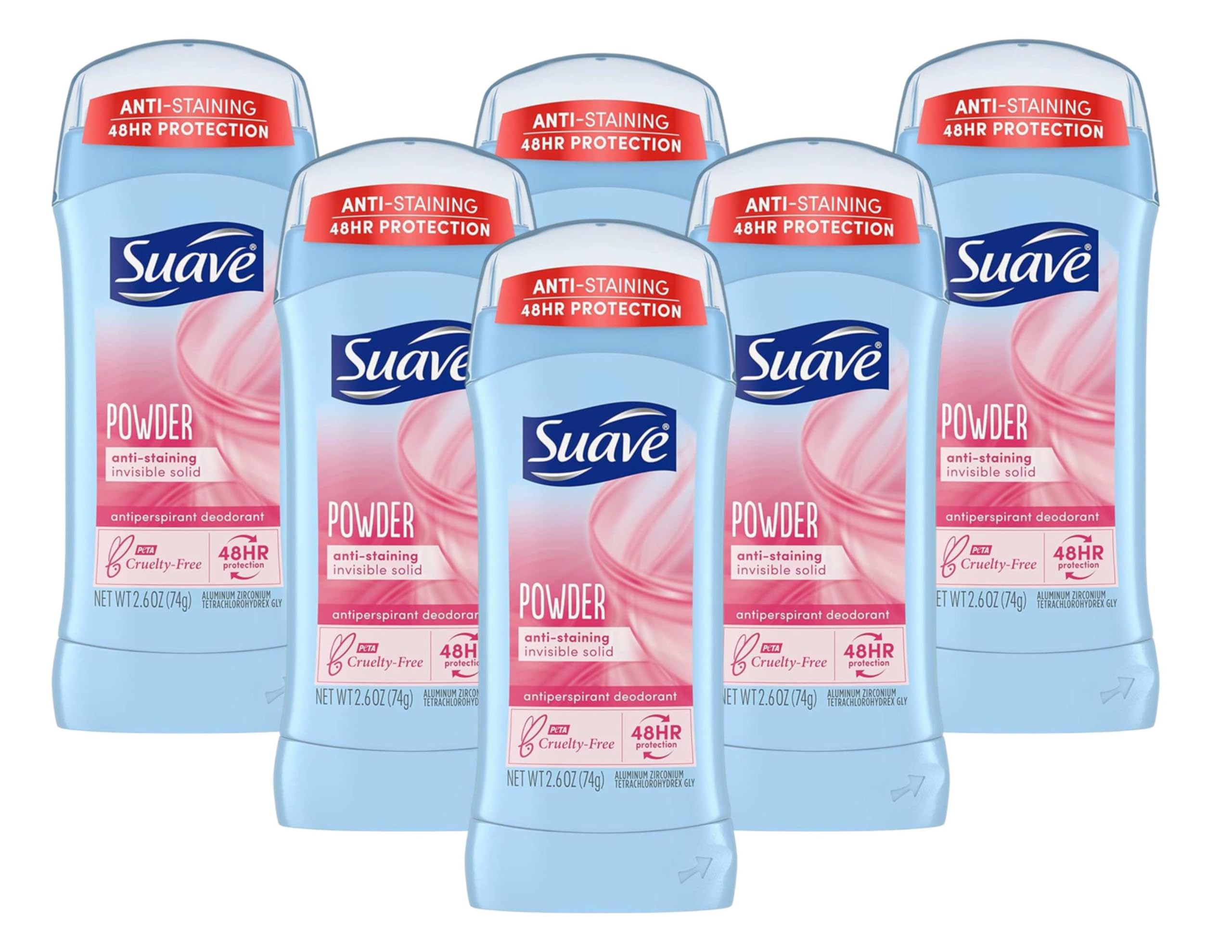 Suave 24 Hour Protection Powder Invisible Solid Anti-Perspirant Deodorant 2.6 oz (Pack of 6)