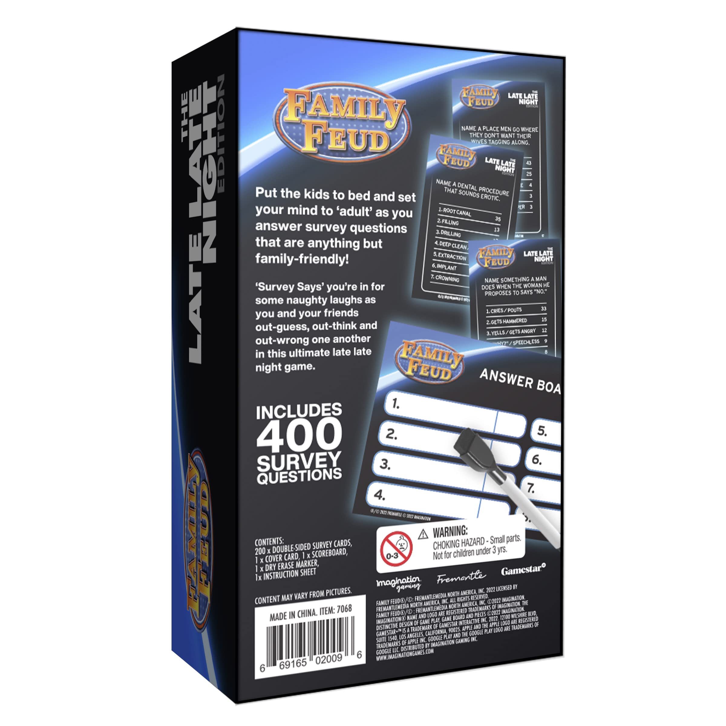 Family FEUD Late Late Night Edition Card Game, Anything but Family-Friendly, 400 Naughty Survey Questions, Complementary App with Sound Effects from The Show