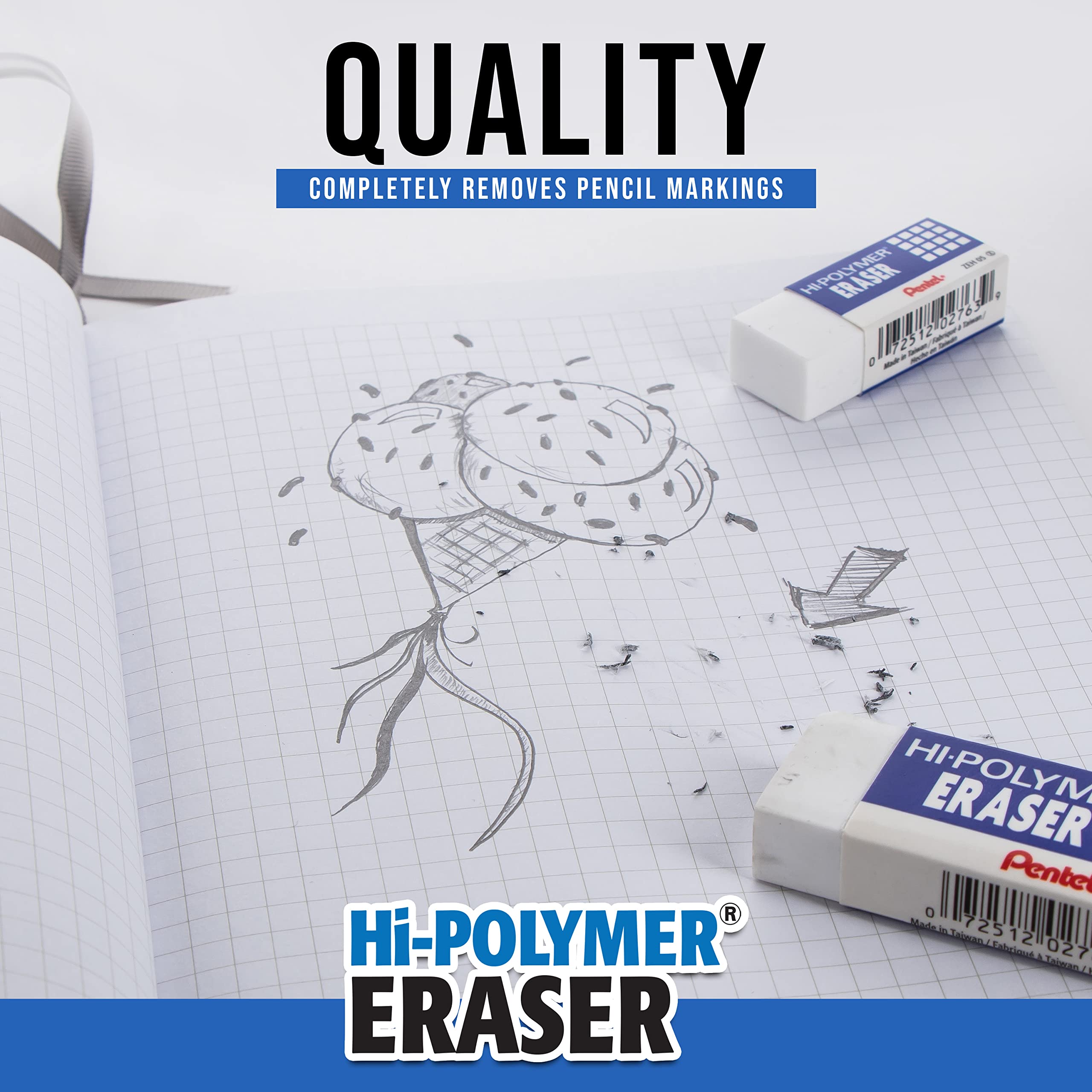 Pentel HI-Polymer Eraser Combo Pack, 6 Caps, 1 Large (ZEH0210BP7)
