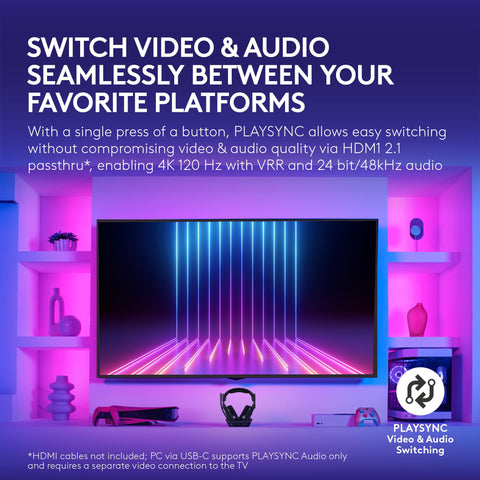 Logitech G Astro A50 X Multi-Platform Wireless Gaming Headset + Base Station for PS5/Xbox/PC: PLAYSYNC Video & Audio Switcher, HDMI 2.1 4K 120Hz VRR, <24bit/48kHz, 24hr Battery, 2.4GHz & BT - Black