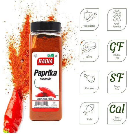 Badia Paprika, 16 oz – Mild Sweet Flavor for Cooking Rice, Seafood, Stews, Garnishing, Grilling & Seasoning, All-Natural Spice