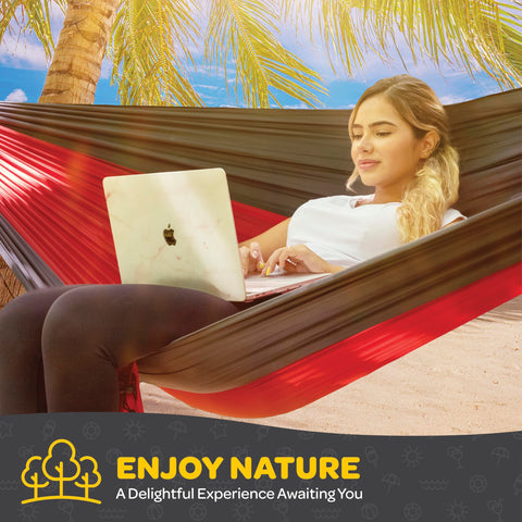 Durable Hammock 500 lb Capacity, Nylon Camping Hammock Chair - Double or Single Sizes w/Tree Straps and Attached Carry Bag - for Travel/Backpacking/Beach/Backyard (Large, Orange & Light Grey)