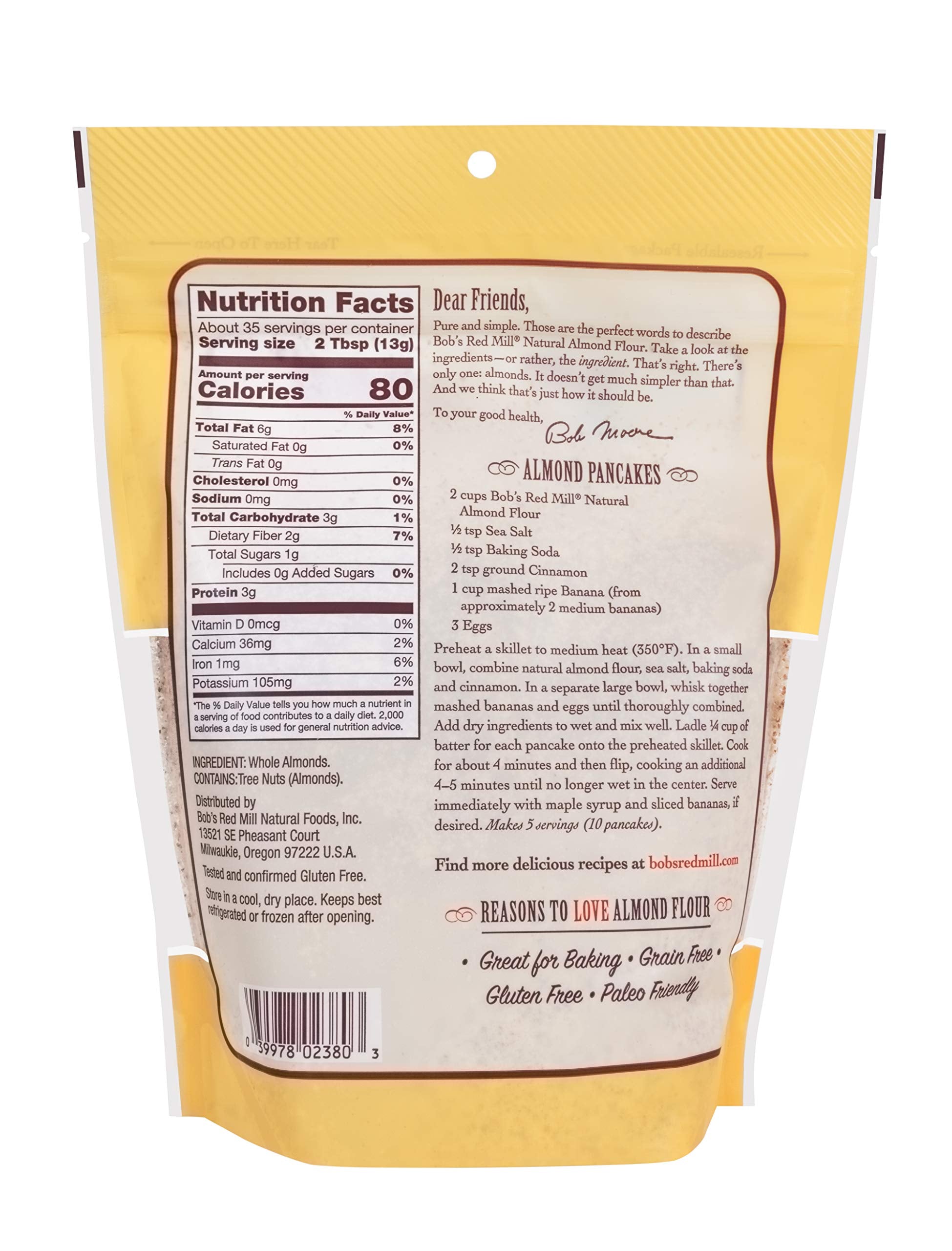 Bob's Red Mill Natural Almond Flour, 16oz (Pack of 1) - Non GMO, Vegan, Paleo Friendly, Keto Friendly, Kosher