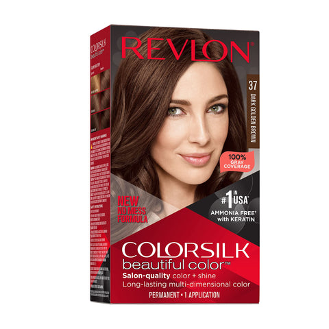 Revlon Colorsilk Beautiful Color Permanent Hair Color, Long-Lasting High-Definition Color, Shine & Silky Softness with 100% Gray Coverage, Ammonia Free, 037 Dark Golden Brown, 1 Pack