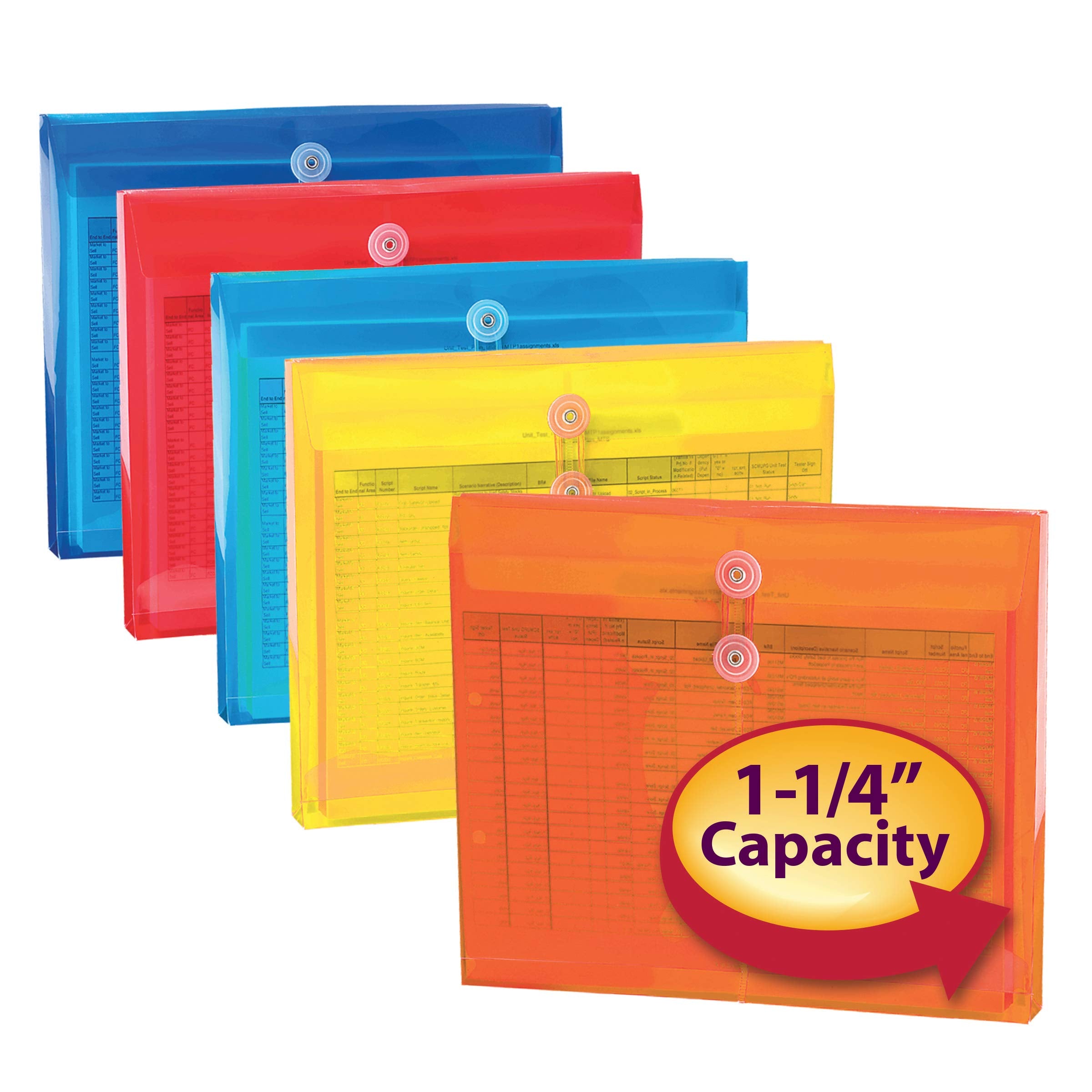 Smead Poly Project Envelope, 1-1/4" Expansion, String-Tie Closure, Side Load, Letter Size, 5 per Pack (89519)