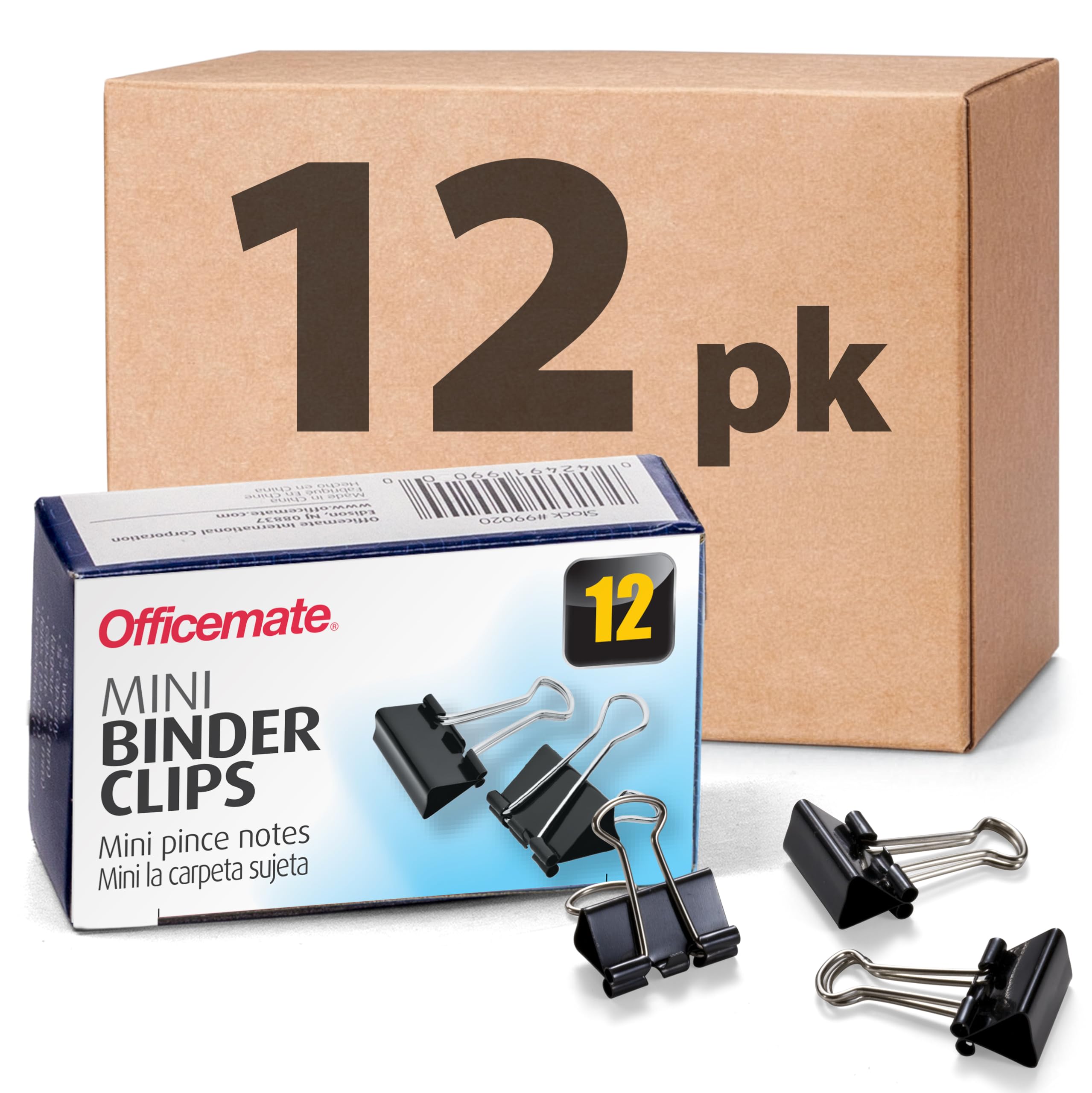 Officemate Mini Binder Clips, 144 Count (12 Boxes of 12 Clips), Heavy-Duty Metal Handles, Black Paper Fasteners for Office, School & Home Organization (99010)