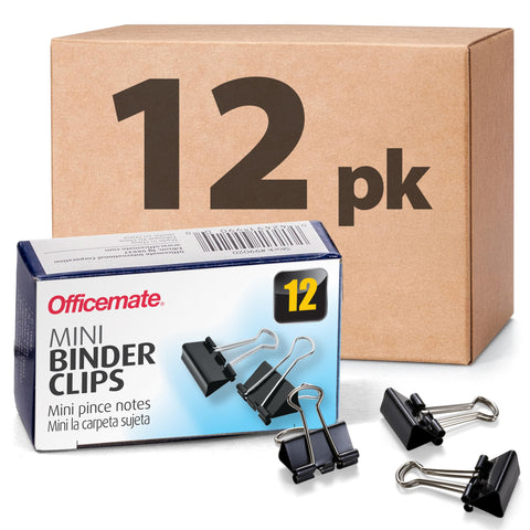 Officemate Mini Binder Clips, 144 Count (12 Boxes of 12 Clips), Heavy-Duty Metal Handles, Black Paper Fasteners for Office, School & Home Organization (99010)