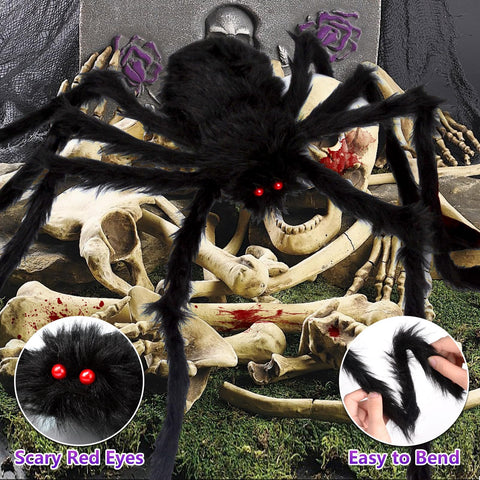 OCATO Halloween Decorations Spider Webs: Spider Web Lights 135 LED Purple Lights 59" Giant Spider Scary Halloween Decorations Outdoor Indoor for Party Garden Home Costumes Yard Haunted House