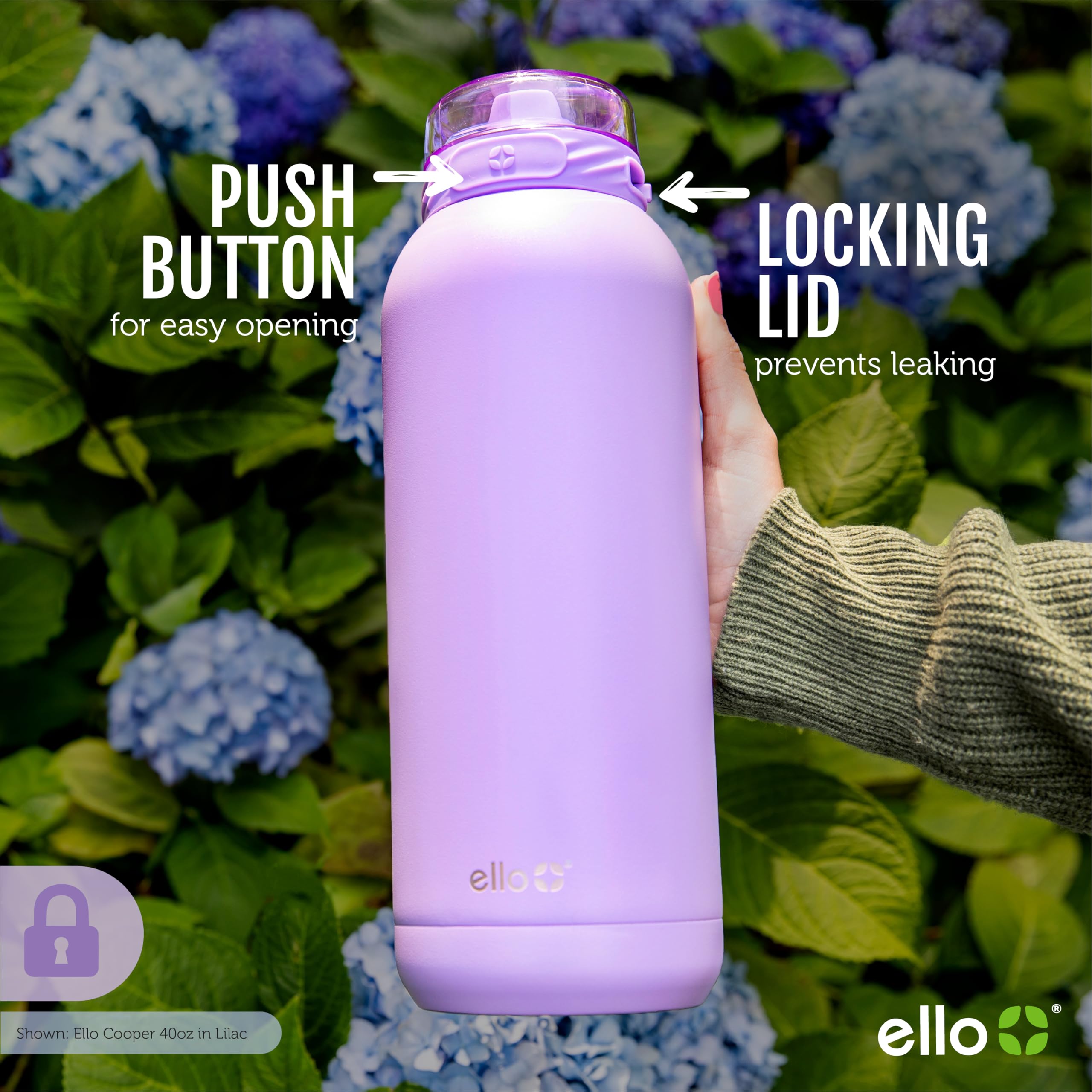 Ello Cooper 40oz Stainless Steel Water Bottle with Straw and Carry Handle, Double Walled and Vacuum Insulated Metal, Leak Proof Locking Lid with Soft Silicone Spout, Reusable, BPA Free, Bubblegum