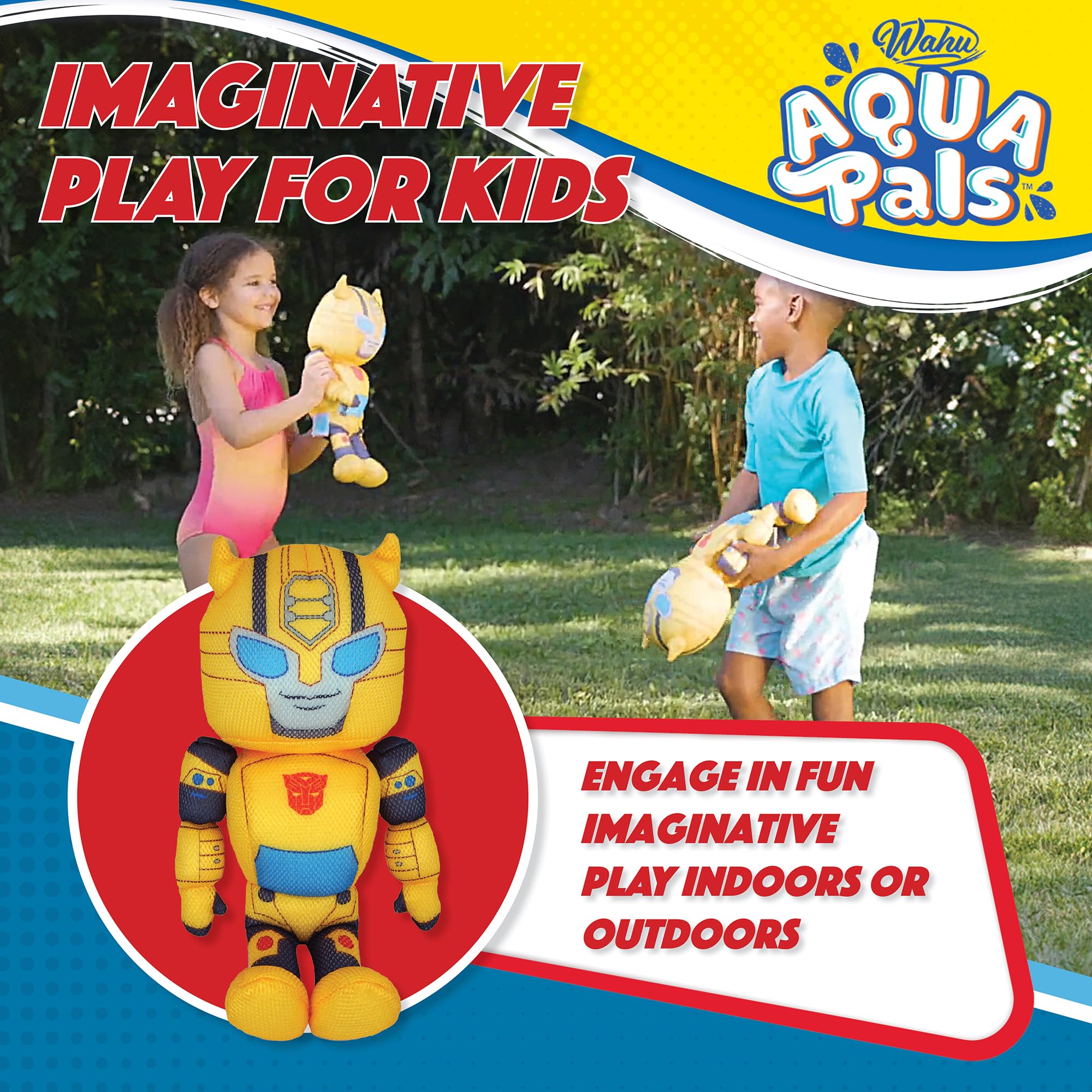 WAHU Aqua Pals Transformers Bumblebee Plush Water Toy for Kids Ages 2+, Fast-Drying Waterproof Plush Doll Toy for Pool and Bathtub, Yellow, 16"