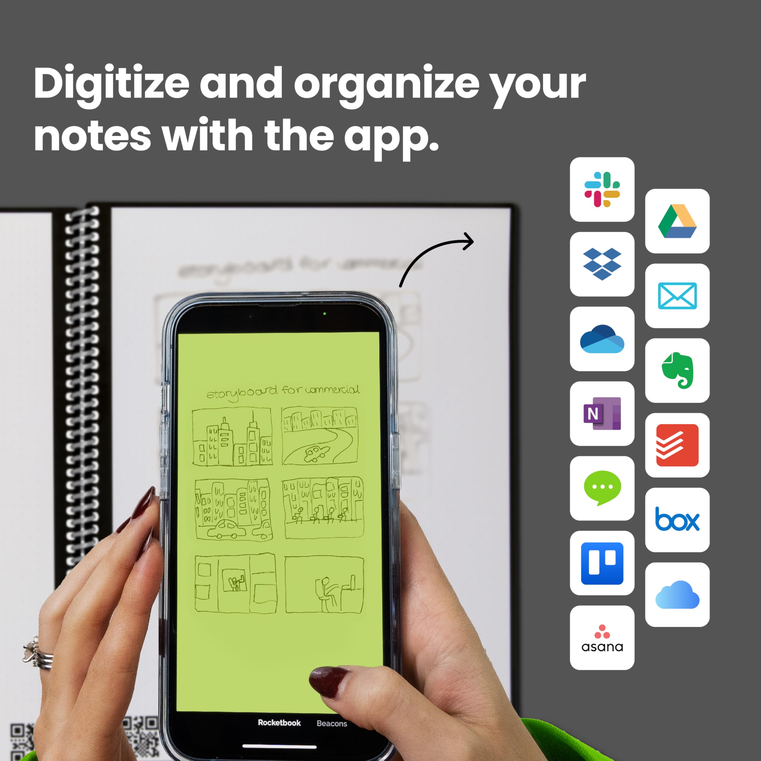Rocketbook Core Reusable Spiral Notebook, Executive Size 6x8.8, Red - Dotted Pages, App-Connected, Erasable, Durable Cover, Ideal for School, Work, and Creative Projects