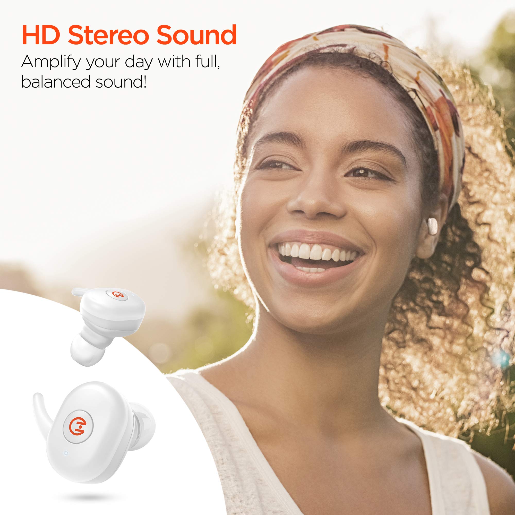 HyperGear Active True Wireless Bluetooth Earbuds – Noise Cancelling Mic, HD Stereo Sound, Touch Control, Quick Pairing, IPX5 Waterproof, Charging Case – Wireless Headphones for iPhone & Android, White