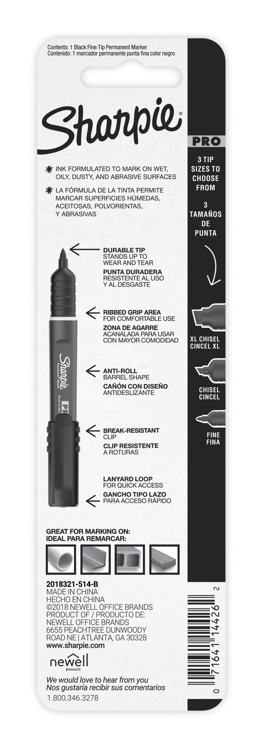 Sharpie Pro Permanent Marker, Fine Point, Black Marker (2018321)