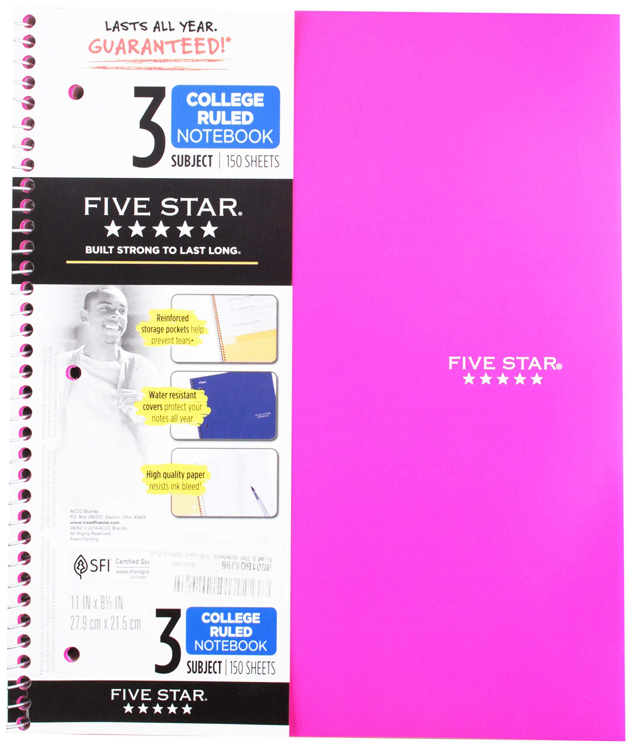 Mead 5 Star Notebook, 3 Subject College Ruled