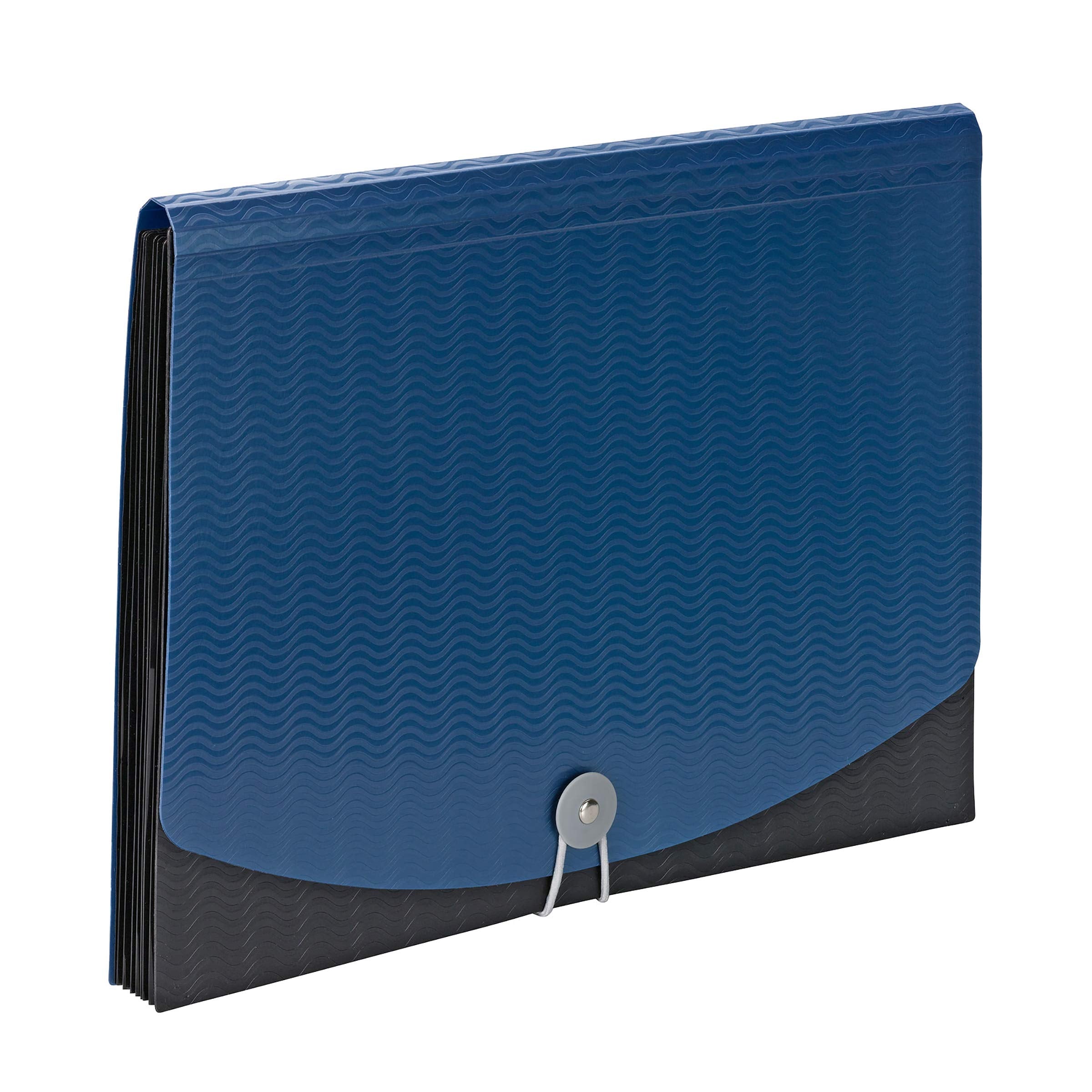 Smead Poly Frequency Expanding File Folders, Flap and Cord Closure, Letter Size, Wave Pattern, 7 Pocket, Blue/Black (70872)