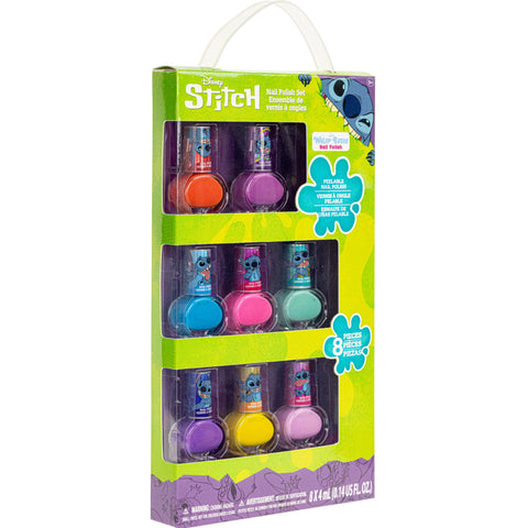 Disney Stitch Non-Toxic Peel-Off Water-Based Safe Quick Dry Nail Polish |Gift Kit Set for Kids Tweens Girls, Shimmer and Opaque Colors| Ages 3+ (8 Pcs)