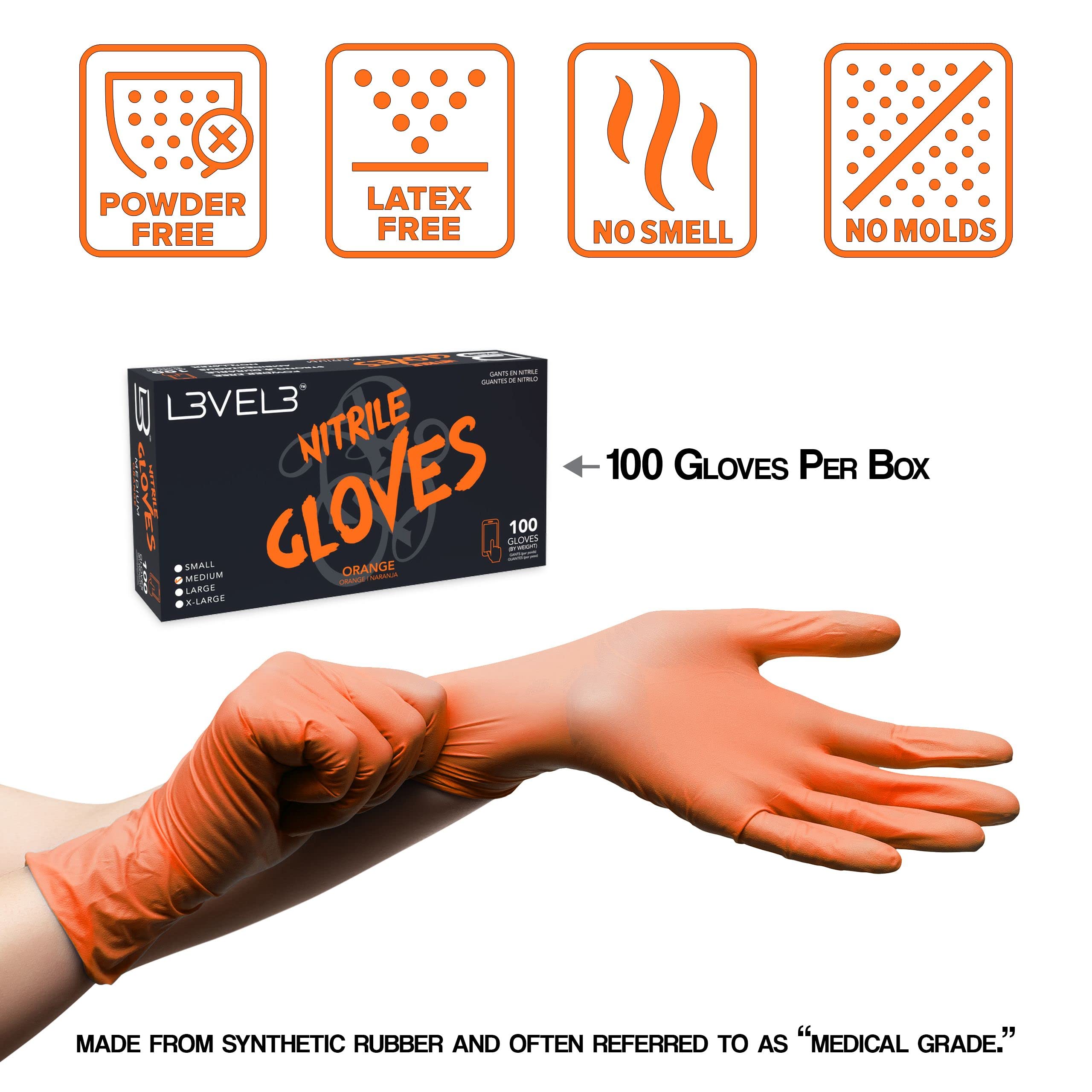 L3 Level 3 Nitrile Gloves - Professional Heavy Duty Disposable Gloves - Latex Free - Fits Snug - Box of 100