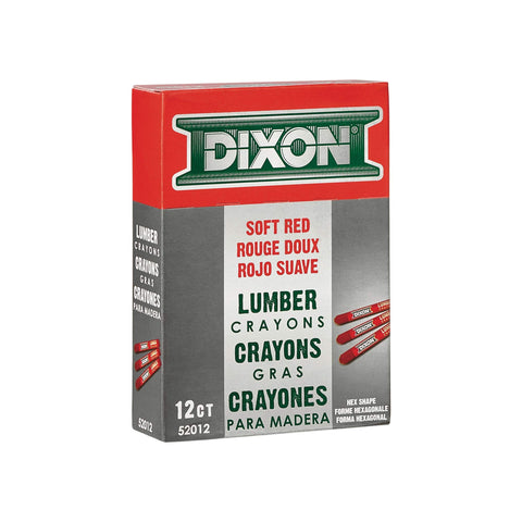 Dixon Industrial Lumber Marking Crayons, 4.5" x 1/2" Hex, Soft-Red, 12-Pack (52012)