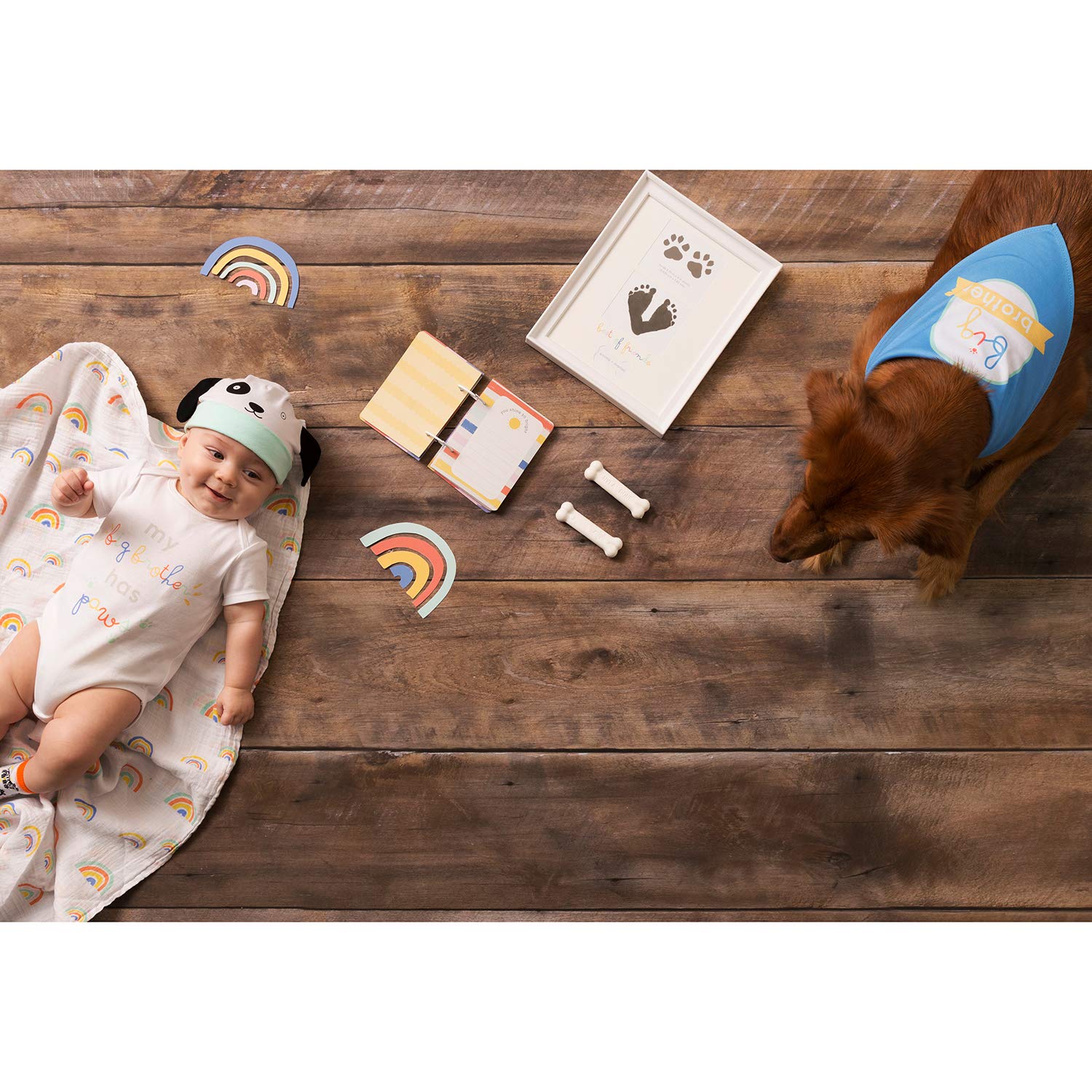 C.R. Gibson Blue ''Big Brother'' Dog and Baby Beanie and Bandanna 2 Piece Set, Beanie, 0-6 Months