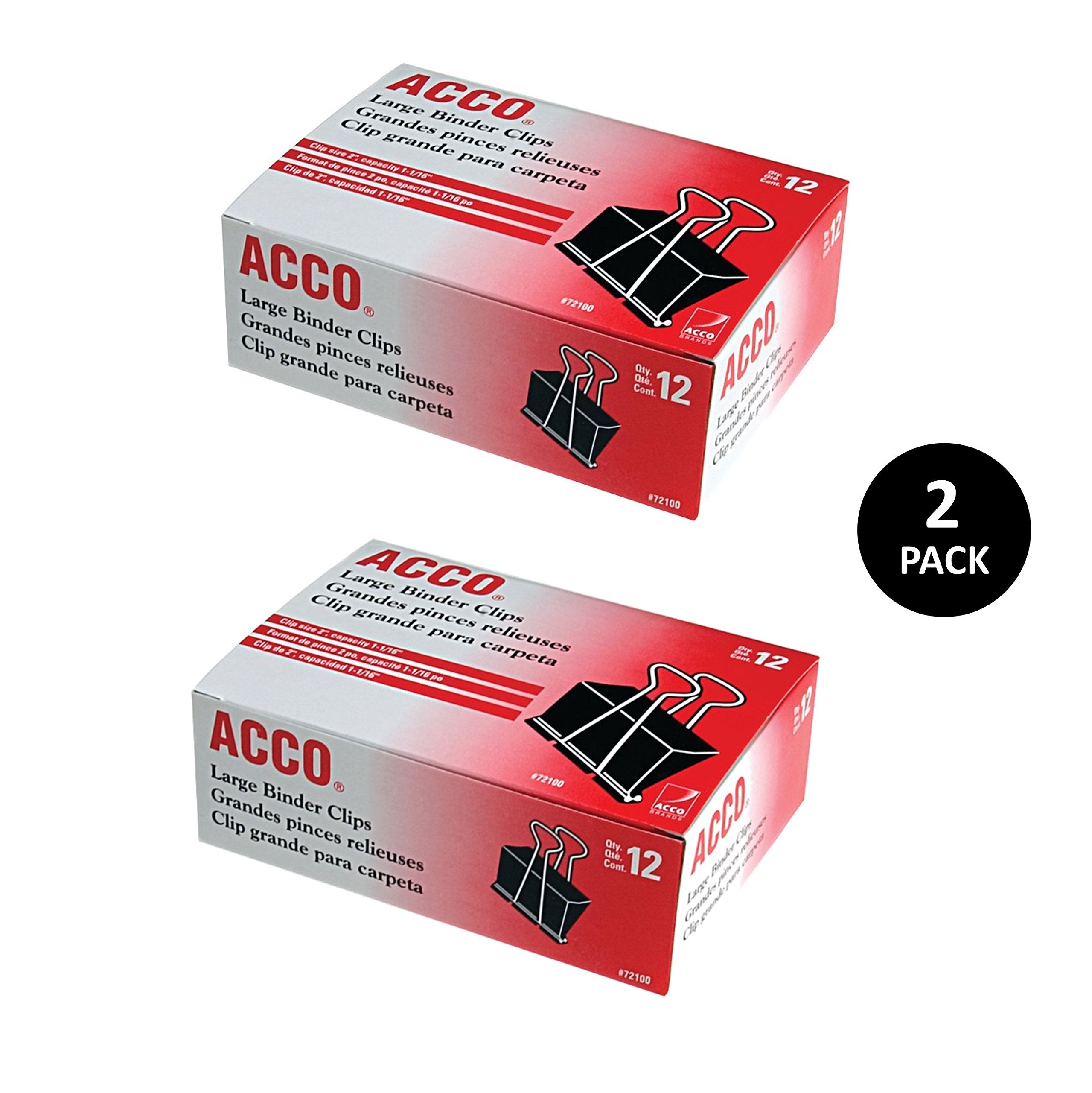 ACCO Binder Clips, Large, 2 Boxes, 12 Clips/Box (72102)