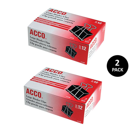 ACCO Binder Clips, Large, 2 Boxes, 12 Clips/Box (72102)