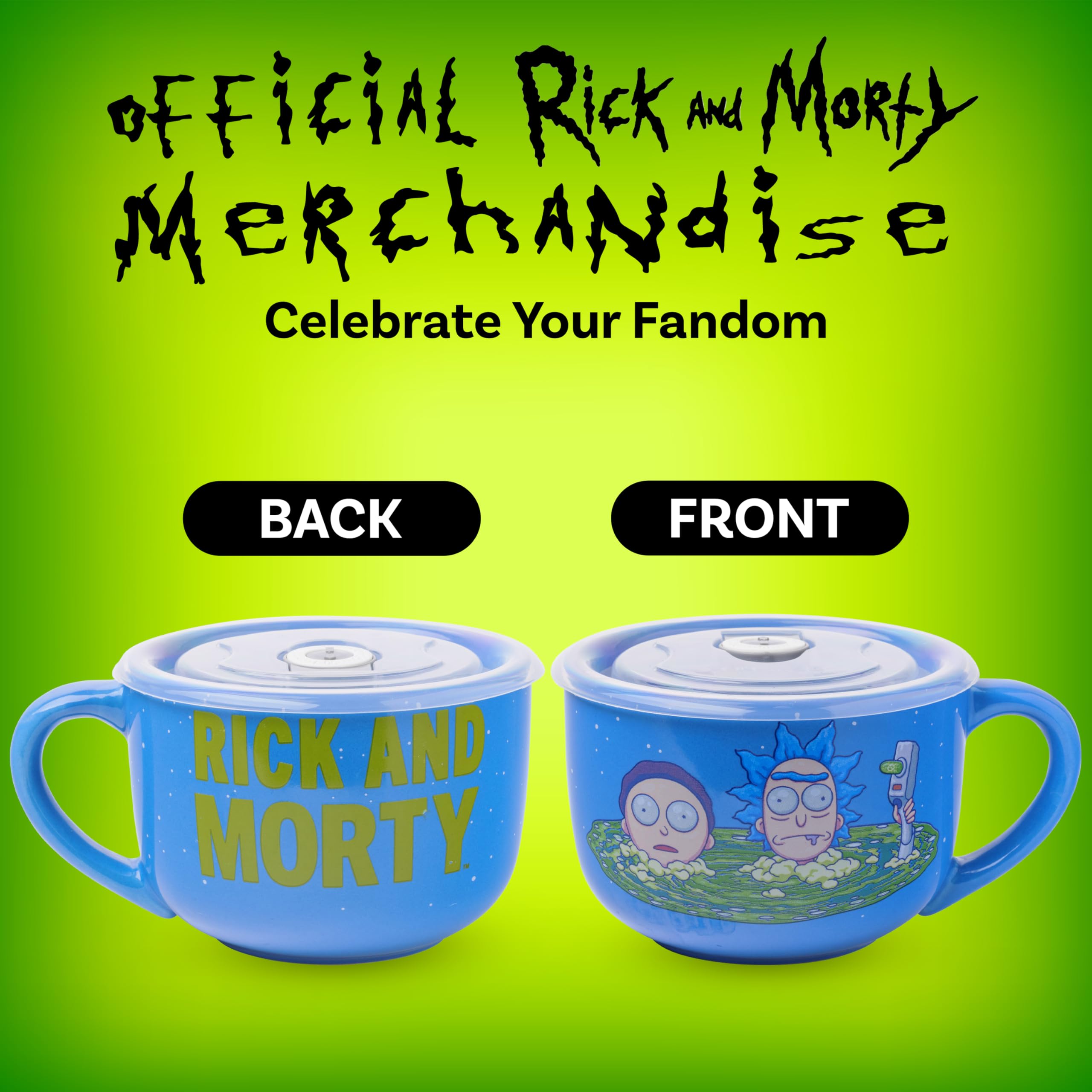 Silver Buffalo Rick and Morty Ceramic Soup Mug with a Vented Plastic Lid, 24 Ounces