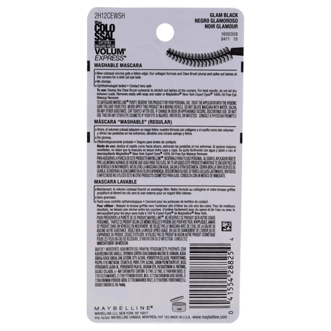 Maybelline New York Volume Express Colossal Cat Eyes Washable Mascara, Glam Black, 0.31 Fl Oz